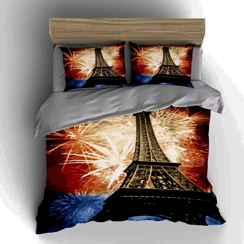 Eiffel Tower fireworks Bedding Duvet cover sets Duvet covers Pillowcases gifts (1 * Duvet Cover 2 * Pillowcases, without duvet insert)