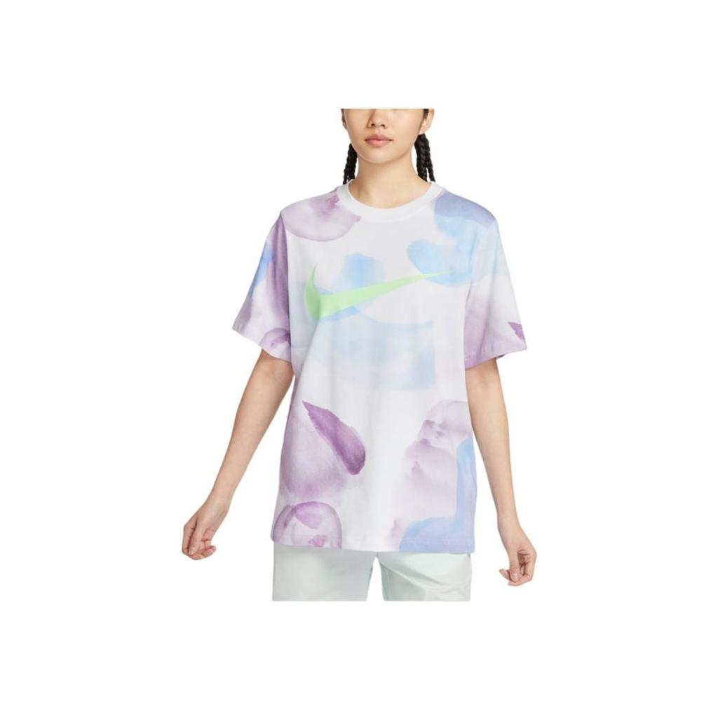 Nike Tie-Dye Logo Print Casual Loose Round Neck Breathable Short Sleeve T-Shirt Women Tops Multiple-Colors HF6178-100