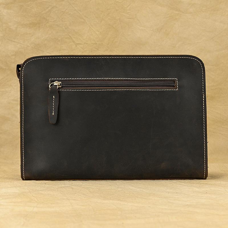 Men's Handheld Bag, Crazy Horse Leather Retro Handheld, Baotou Layer, Leather Envelope Clip Bag, Large Capacity Business Leather Wallet
