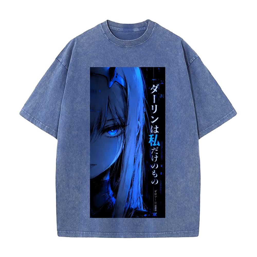 Anime DARLING In The FRANXX Zero Two Print T-shirt Men Women Tshirts Short Sleeve Cotton Clothing Washed T Shirt Harajuku Tops