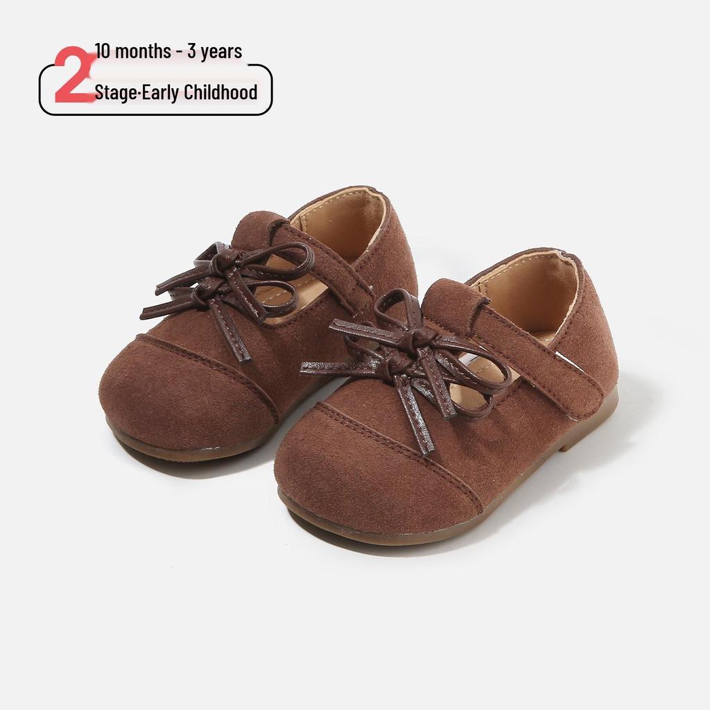 Spring 2026 Baby Girls' Soft Sole Leather Shoes with Double Bow - Non-slip First Steps Princess Shoes