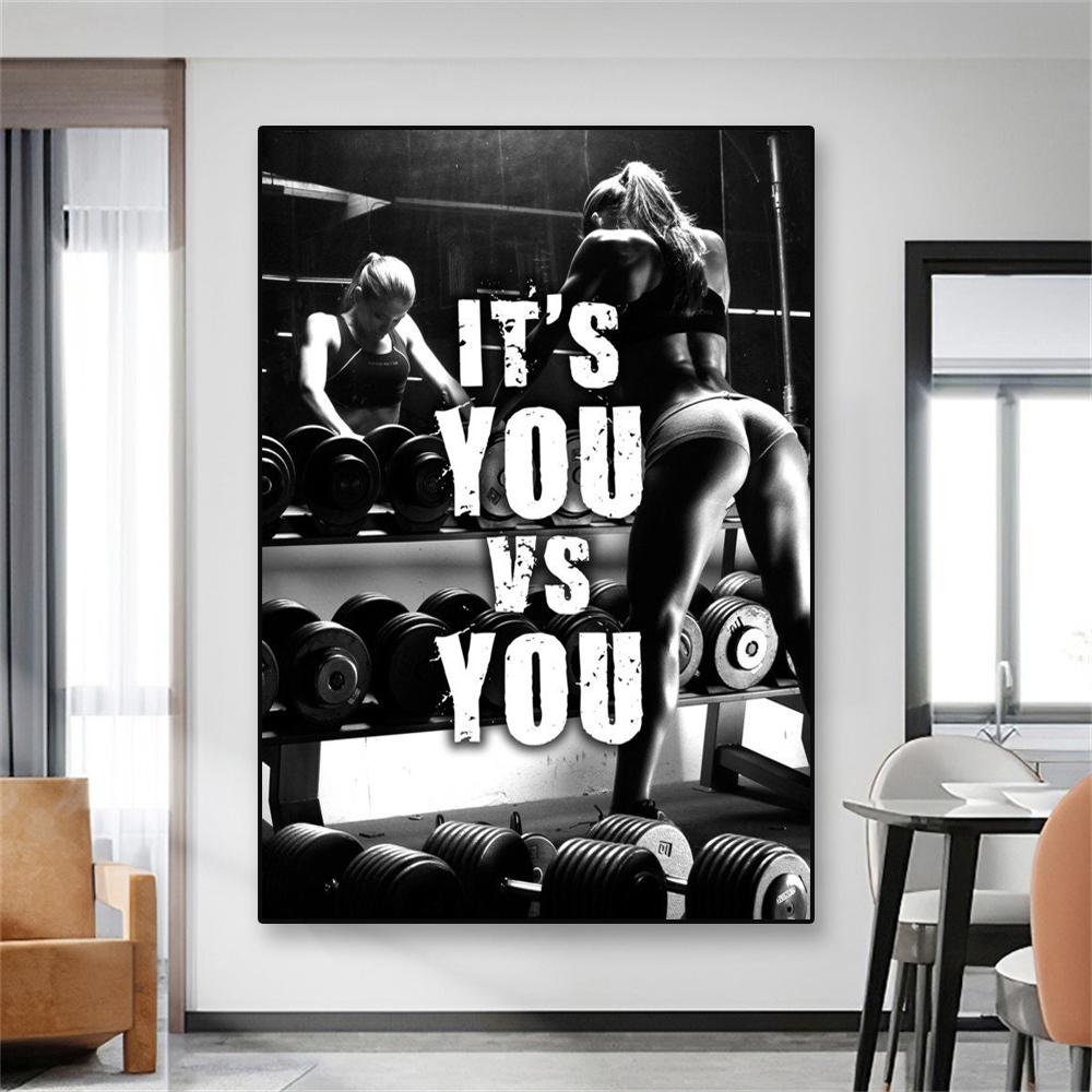 Plakat fitness To ty kontra ty drukuje damski plakat na siłownię motywacyjny nadruk kulturystyka podnoszenie ciężarów dekoracja wnętrz biurowych