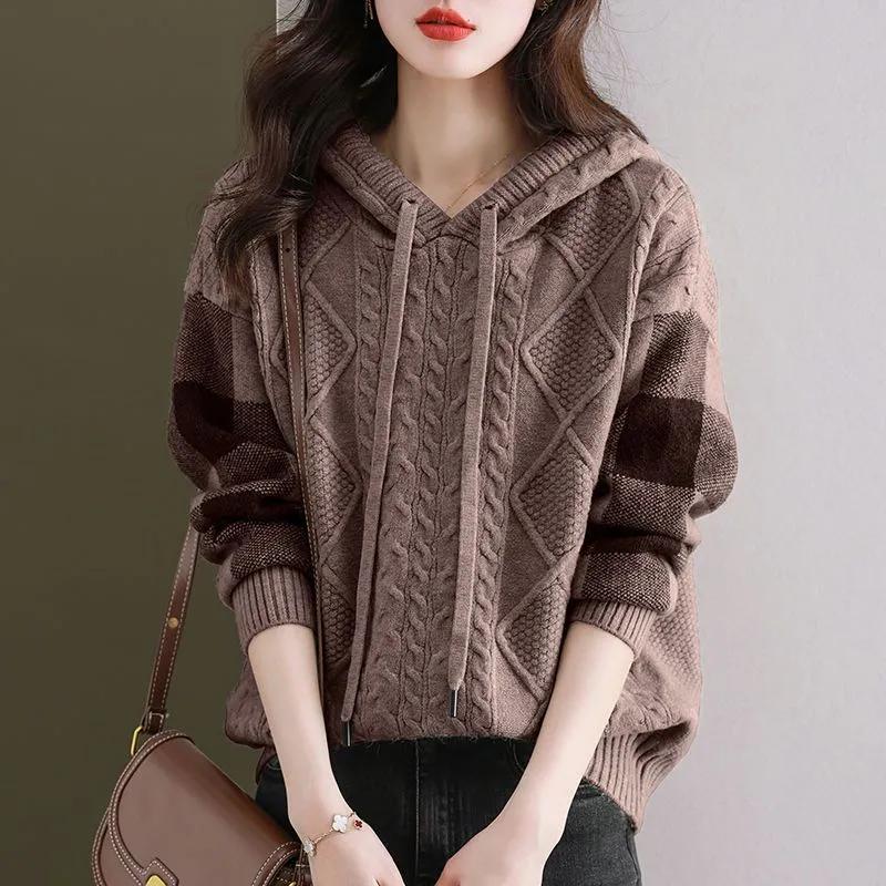Autumn and Winter Hooded Knitwear Sweater Women's Temperament Loose and Thin Outer Wear Hooded Sweater