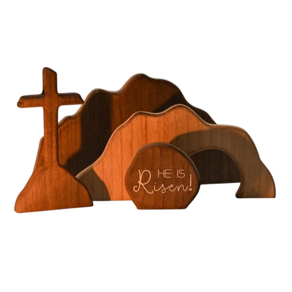 Empty Tomb Easter Scene And Cross Decoration Wooden Easter The Nativity Of Jesus Table Decor Tiered Tray Religious Ornament