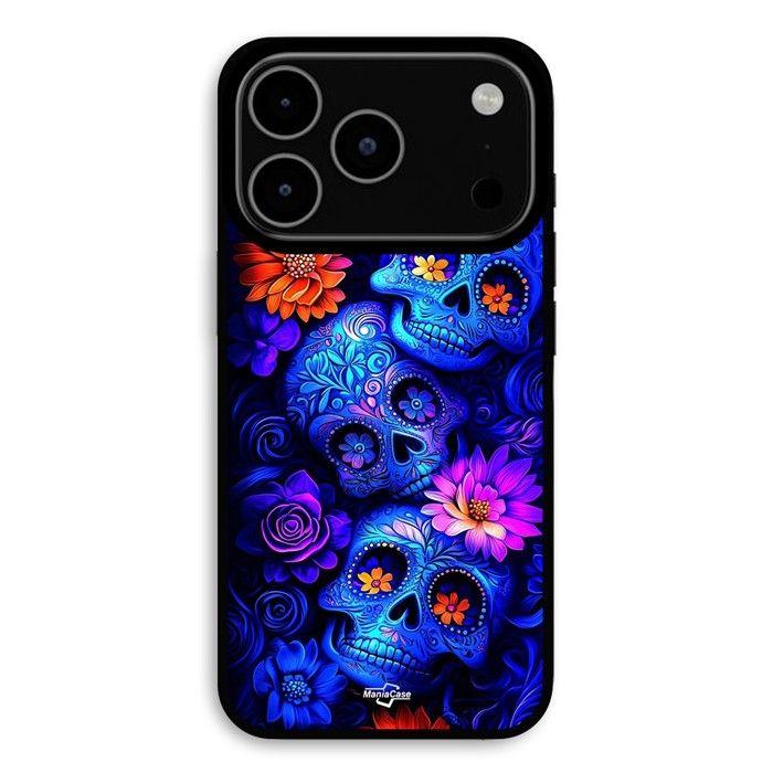 Hülle Für iPhone 18 Pro Max Bunte Blaue Totenköpfe Maniacase schwarz