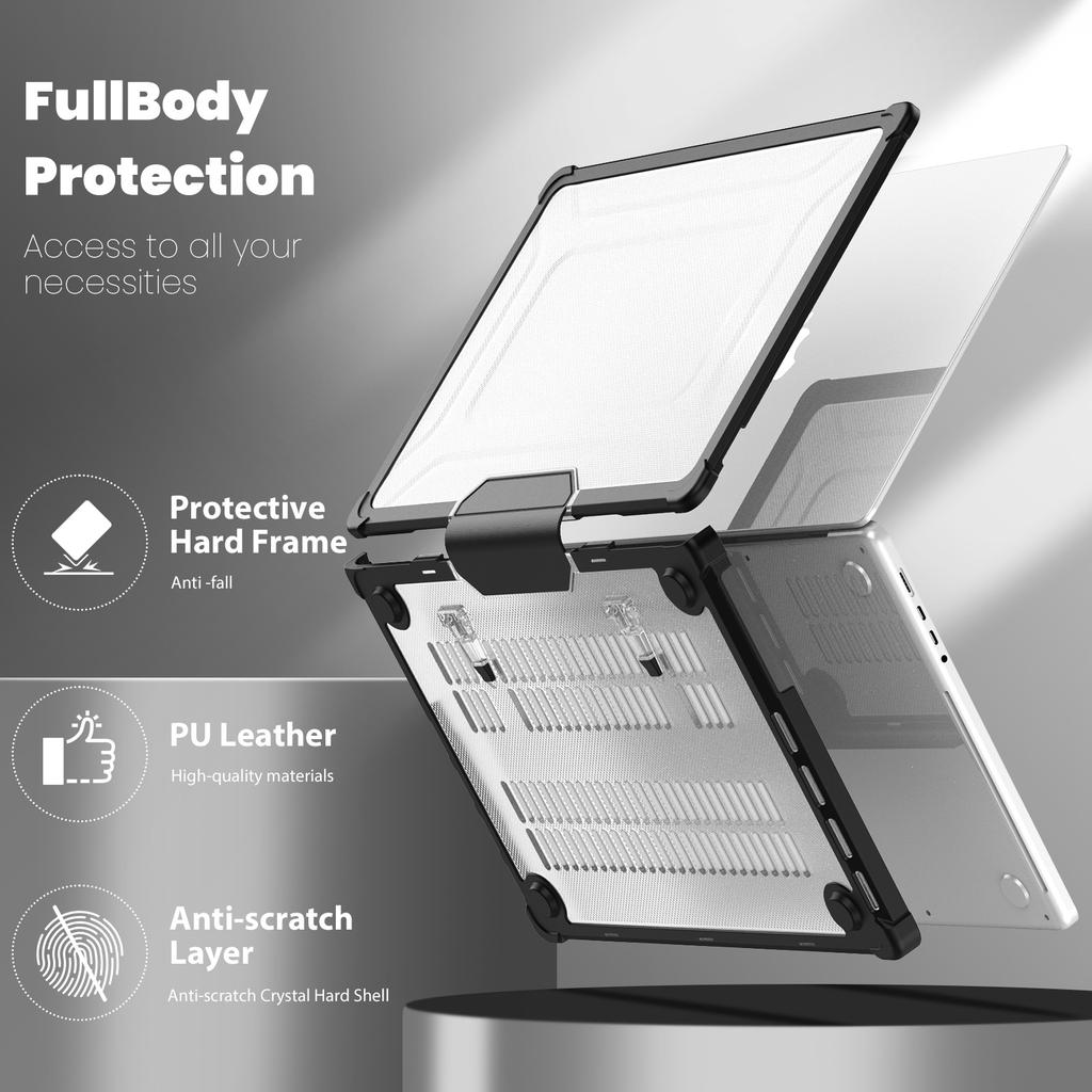 For MacBook Pro 16 inch (2024) (2023) (2021) (A2485 M1 Pro/M1 Max/A2780) Anti-Slip Laptop Case Heat Dissipation PC+TPU Kickstand Cover