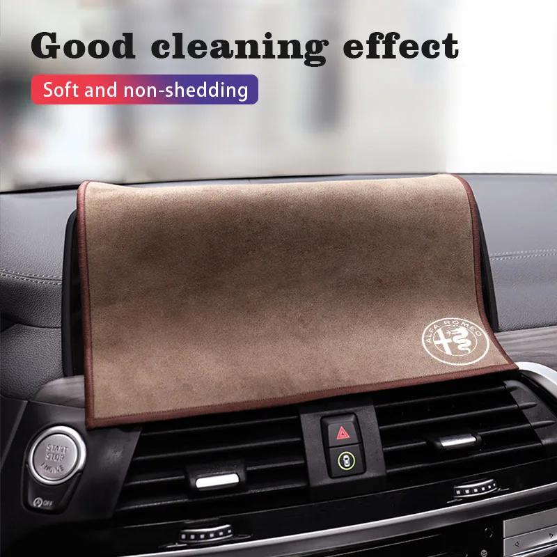 Autoaufkleber Für Alfa Romeo Wildleder Auto Logo Handtuch Mikrofaser Reinigungs Trocknungs Lappen Tuch Für Alfa Romeo 4C 159 Spider Giulia Giuli