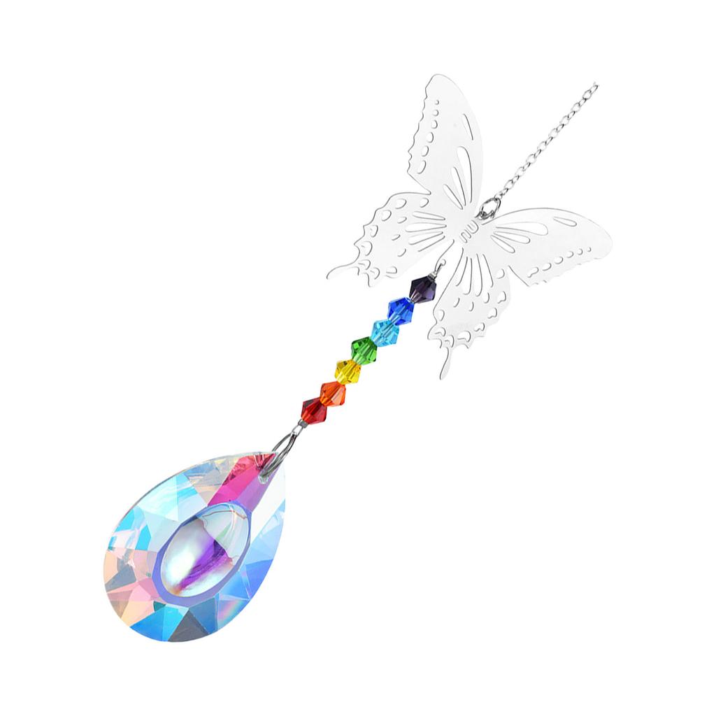 Kristallprisma Solfångare med Fjärilshänge Fönsterhängande Ornament Solskensreflektion Utomhus- och Inomhusdekorationer