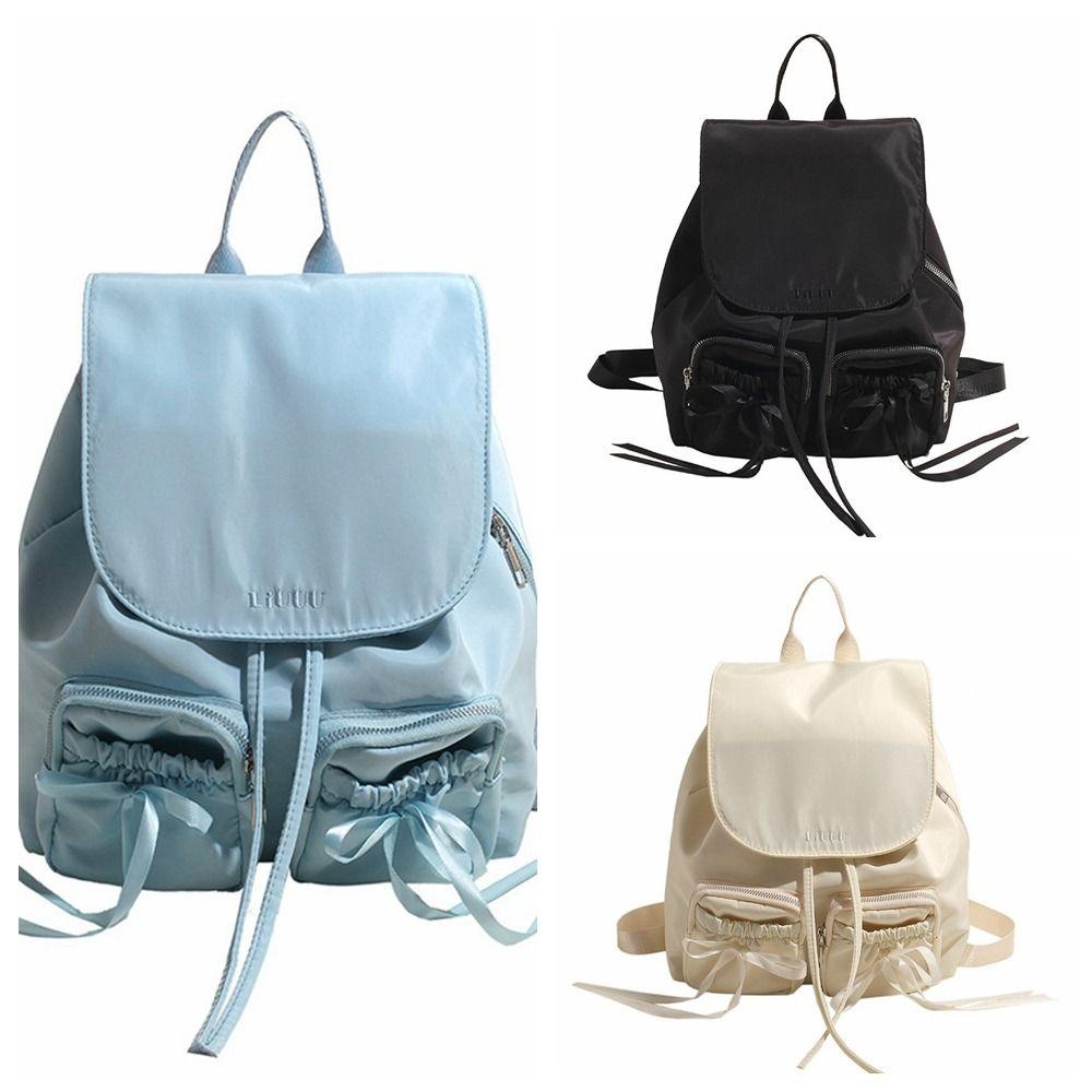 Korean Style Nylon Bag Bowknot Bow Shoulder Bag Casual Drawstring Backpack  Office Worker