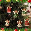 Vintage Angel Figurine Ornaments 6Pcs Wooden Ornaments, Christmas Hanging Decor Set Retro Holiday Pendant with Jute String, Rustic Tree for Home