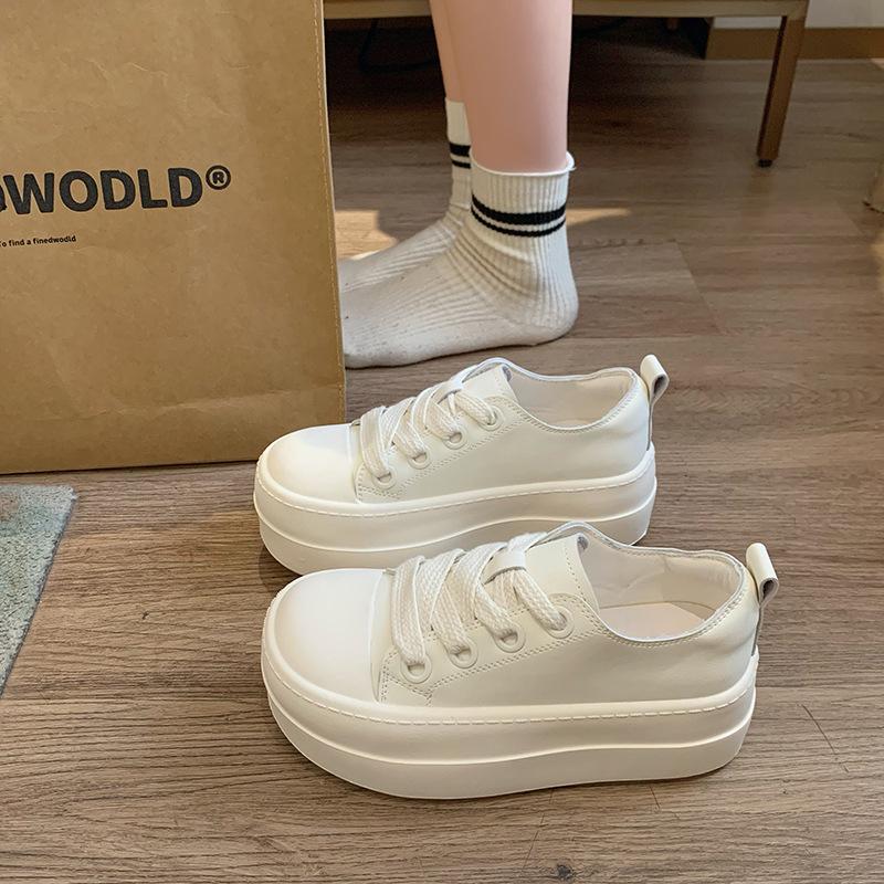 

Европейские туфли на толстой подошве из натуральной мягкой кожи, женские, весна 2025, новые маленькие белые туфли с круглым носком, на шнуровке, повседневные туфли для хлеба 40 бежевый