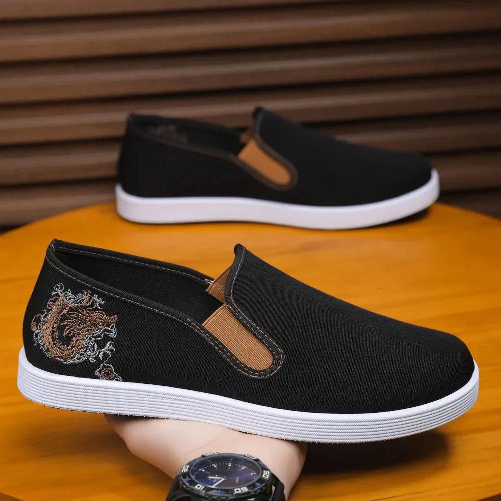 Herren Casual Canvas Schuhe 2024 Neue Slipper Atmungsaktive Slip-on Flats Männliche Vulkanisierte Schuhe Fahrschuhe Weiche Sohle Laufschuh
