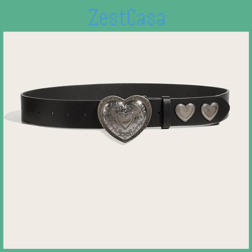 Color Retro Solid Summer Punk Leather Belt With Heart Snap Closure Trendy Look