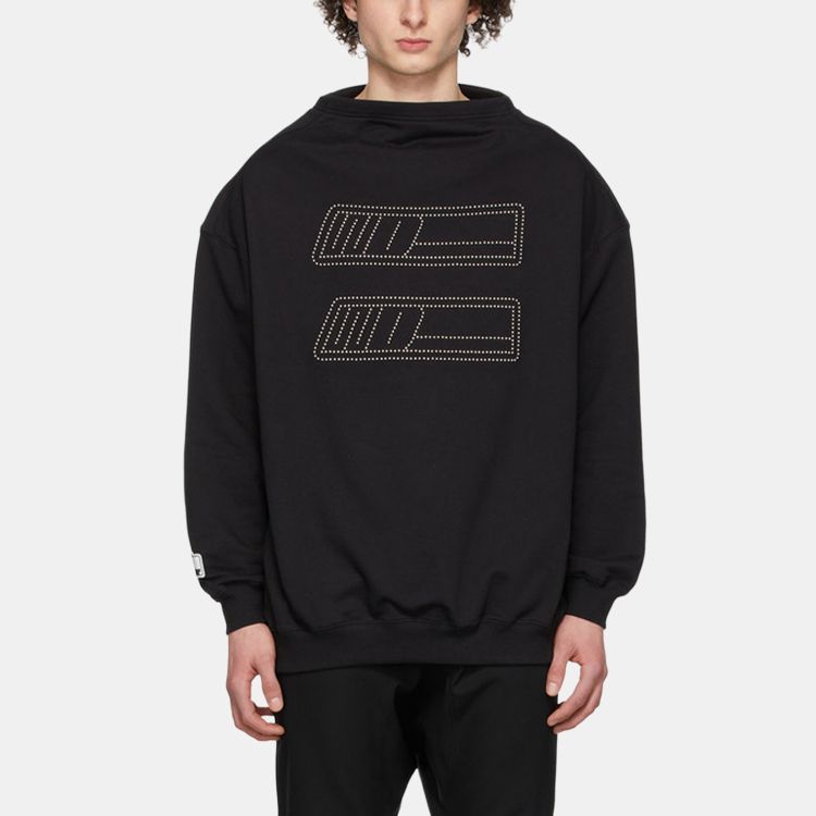 We11done Ss22 Solid Color Double-Breasted Rhinestone Logo Long Sleeve Pullover Round Neck Sweatshirt Unisex sweatshirt Black WD-TS1-22-538-U-BK