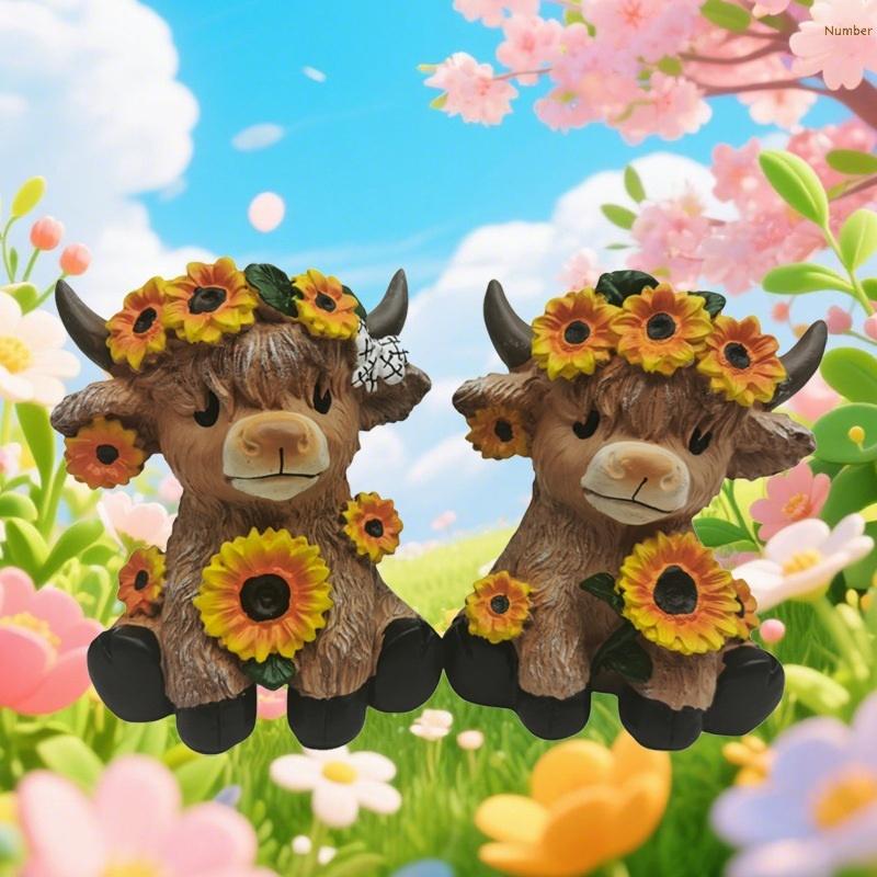 Pastoraler Stil Hochlandrind Harz Blumentopf Multifunktionales Kreatives Ornament Valentinstagsgeschenk Heim Schreibtisch Dekoration