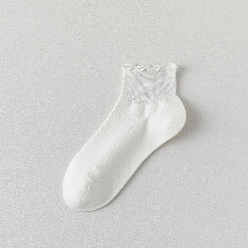 Women's Lace Loose-fitting Short Socks, Loose and Thin-mouthed Maternity Socks, Black Fungus and Lotus Leaf Rim Summer Socks