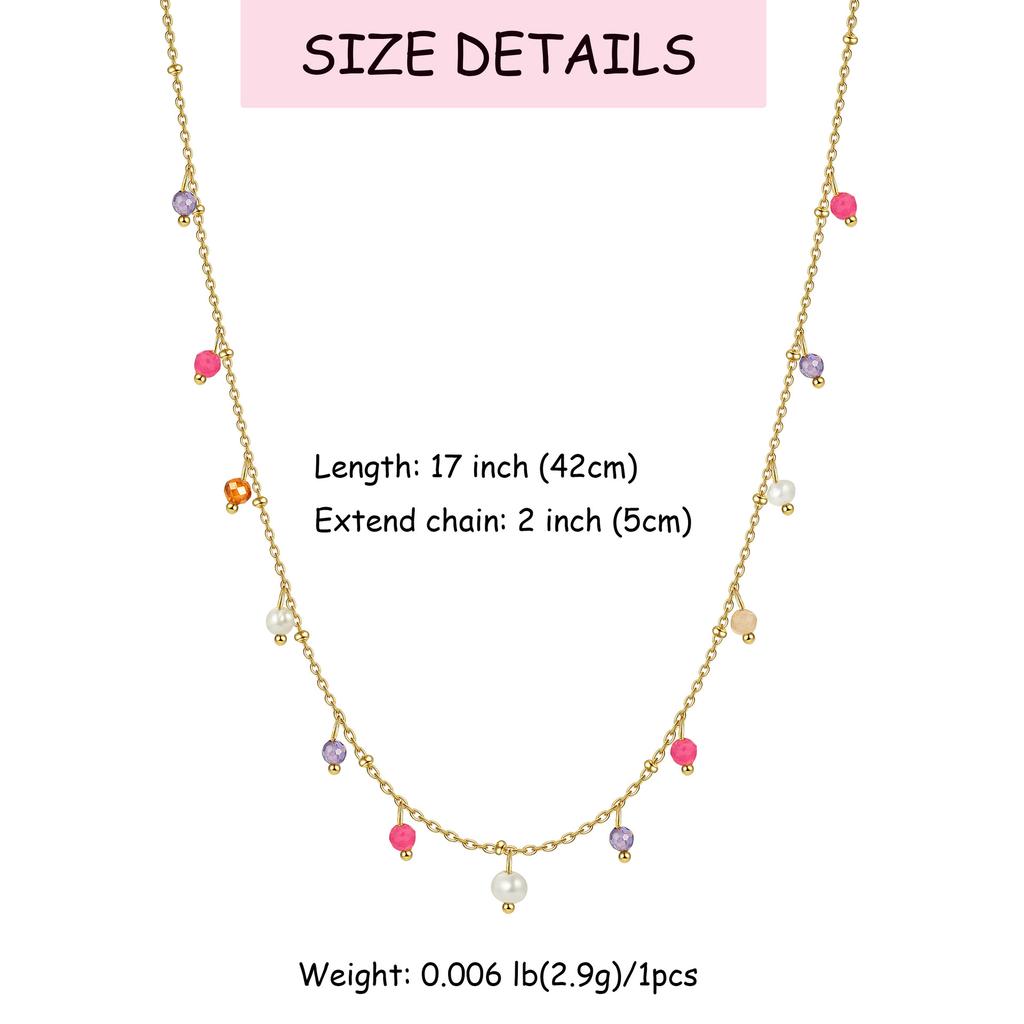 Women 18k Gold Plated Colorful Natural Stone Tassel Clavicle Necklace
