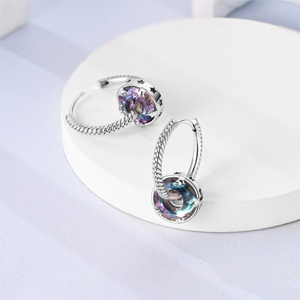 Orstarry 925 Silver Crystal Circular Eardrops Drop Earrings Women Earrings Charm Fashion Versatile Party Jewelry Gifts