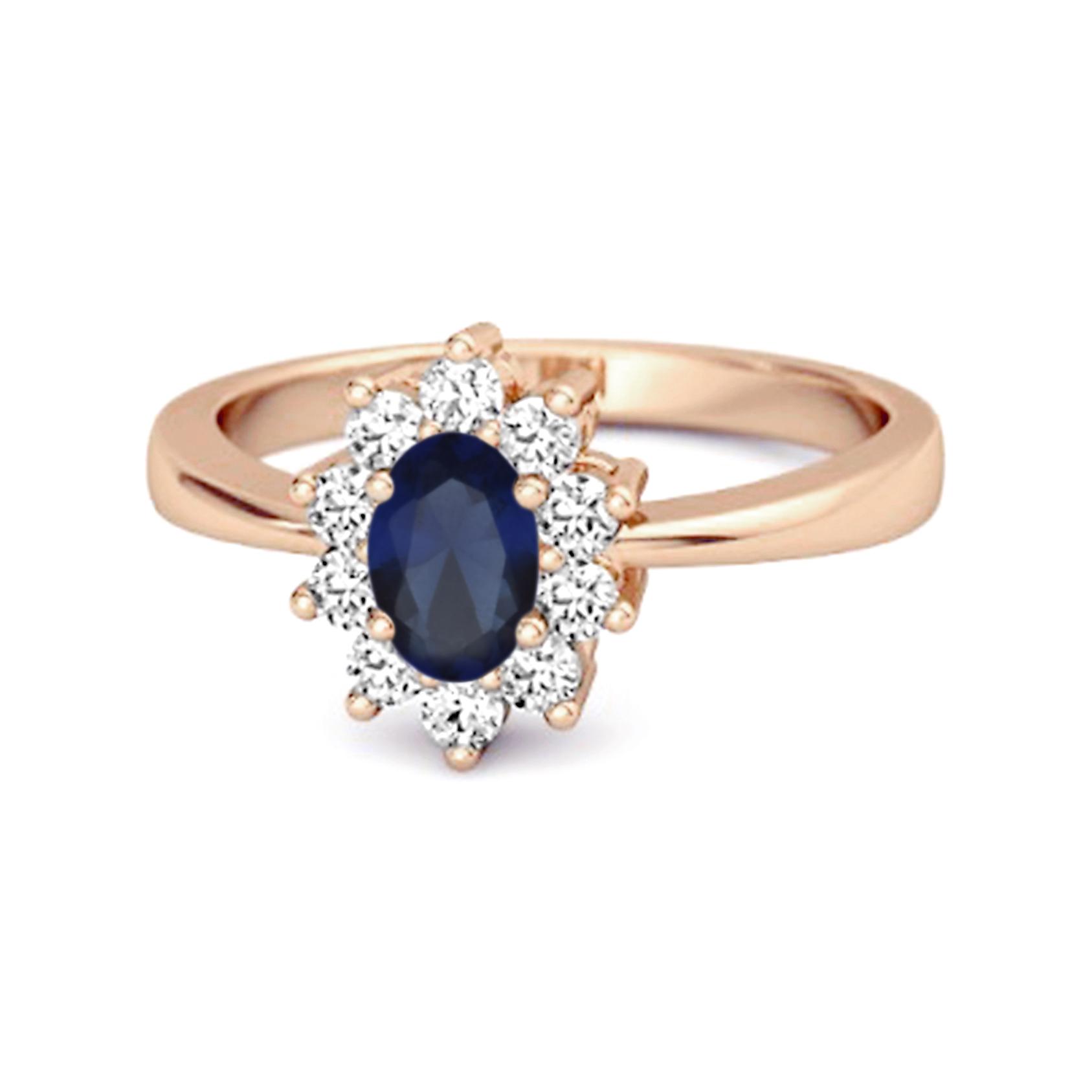 Blue Sapphire Halo Accents Ring - 925 Sterling Silver Rose Gold Vermeil 6.5 ярко-розовый