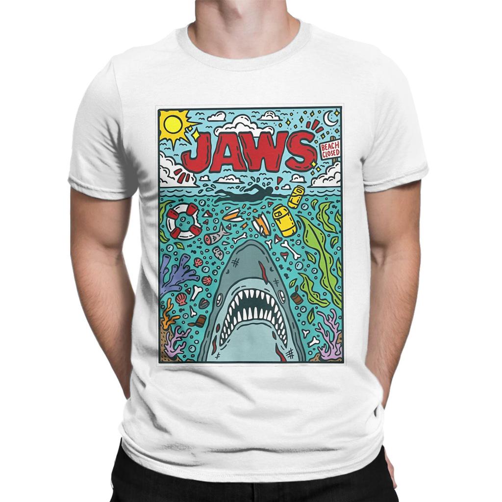 Jaws 50th Anniversary Poster Comic Cotton T Shirt For Men Summer Movie Graphic Aesthetic T Shirts O Neck Tees Big Size Tops