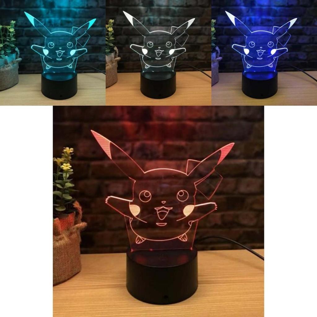 Faszinierendes Pokémon Pikachu Nachtlicht Perfekt für Schlafzimmer- und Wohnzimmerdekoration 3D LED mit 7 Farben