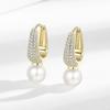 Charm Female White Pearl Zircon Stone Round Hoop Earrings Vintage Fashion Gold Silver Color Wedding  For Women