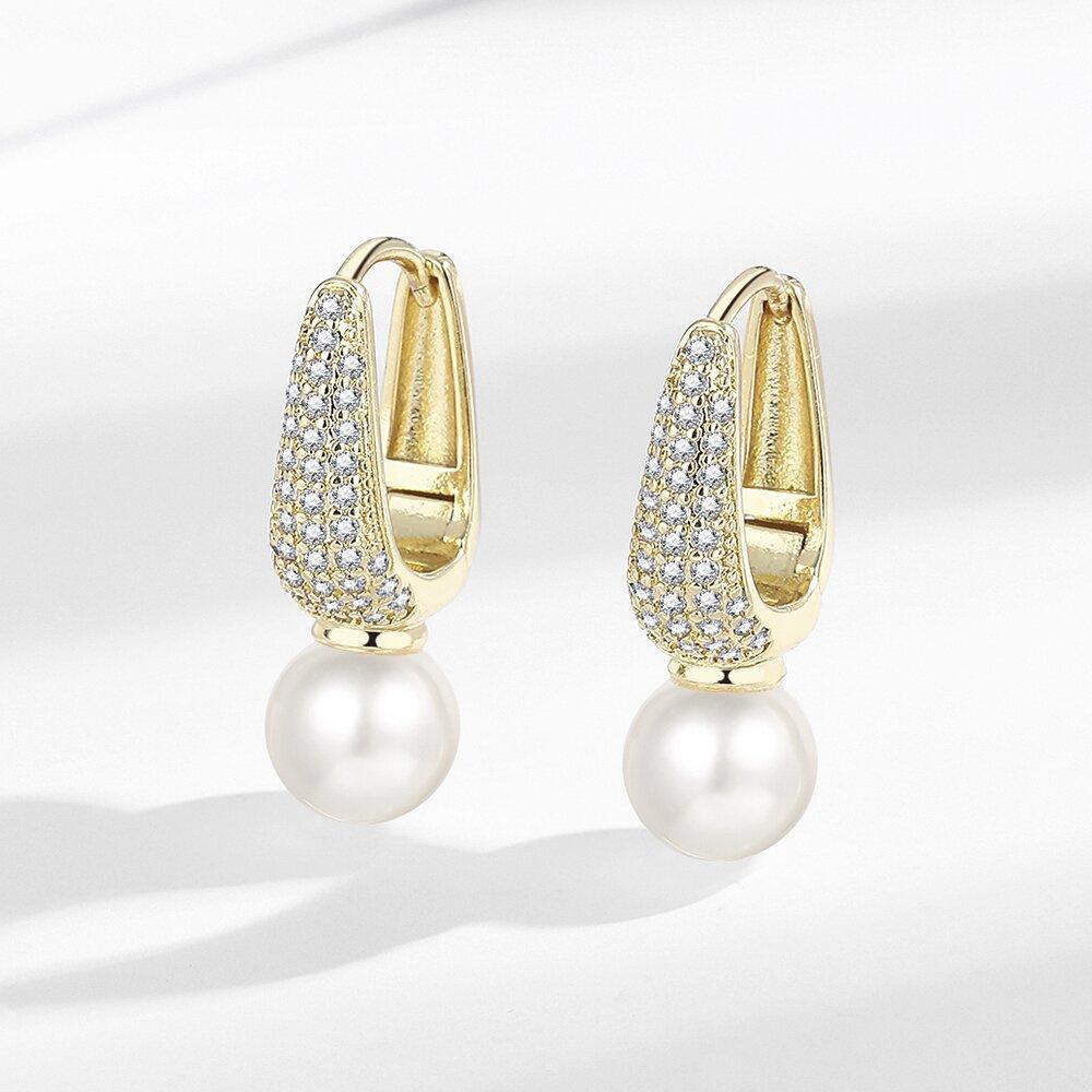Charm Female White Pearl Zircon Stone Round Hoop Earrings Vintage Fashion Gold Silver Color Wedding  For Women