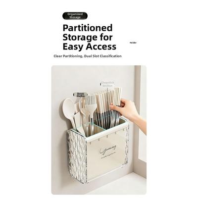 Wall Mounted Chopstick Storage Box No-Drill Large Capacity Chopstick Holder Easy To Clean Detachable Cutlery Drying Basket Home