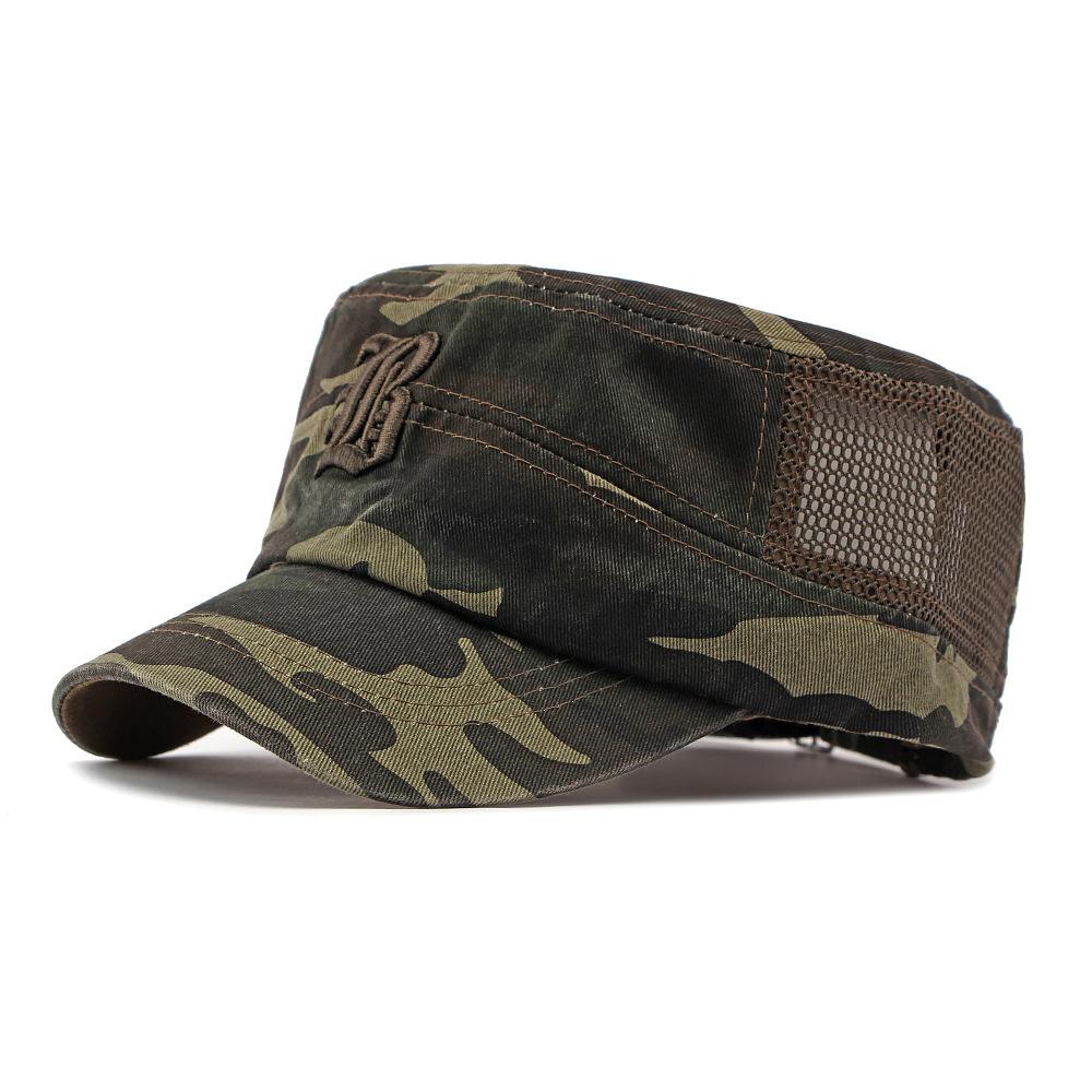 Men Cotton Camouflage Flat Top Hat Spring Summer Sun Protection Sun Hat Cap