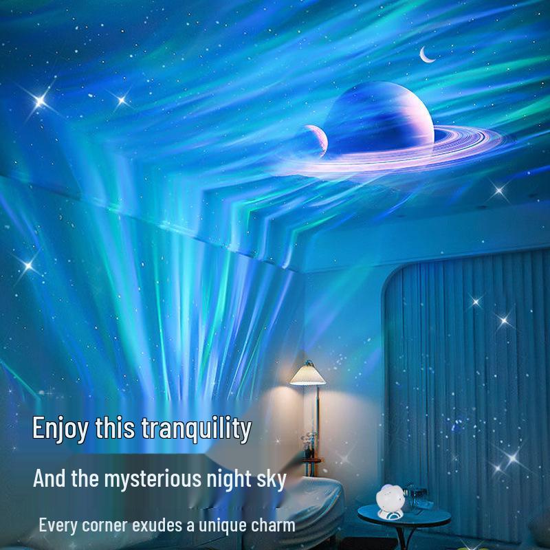 Aurora Starry Sky Projector Night Light with Bluetooth Charging - Romantic Bedside Atmosphere Lamp