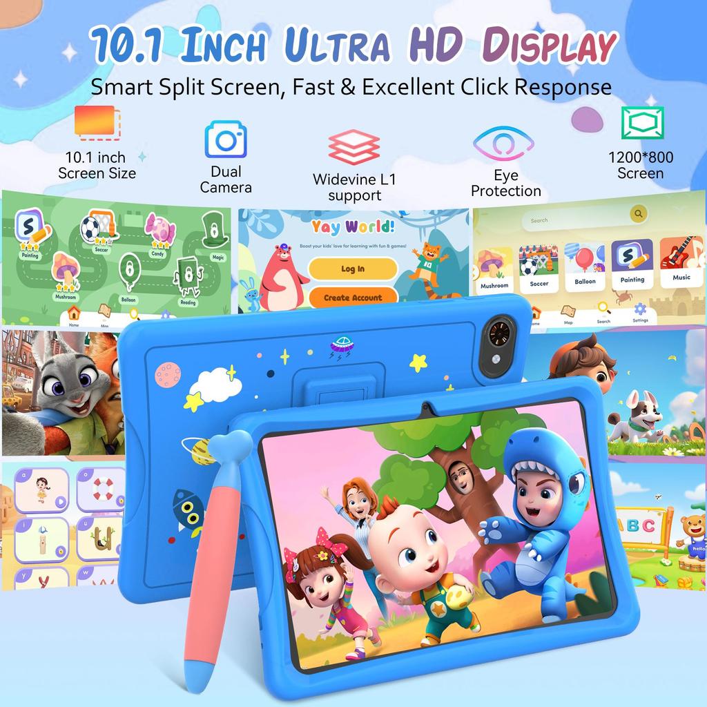 ExcitPower K10 Tablet per Bambini da 10,1 Pollici Android 16, 4GB RAM 64GB ROM, Ampio Display Widevide L1, Octa-core RK3562, 5000mAh, WiFi 5G