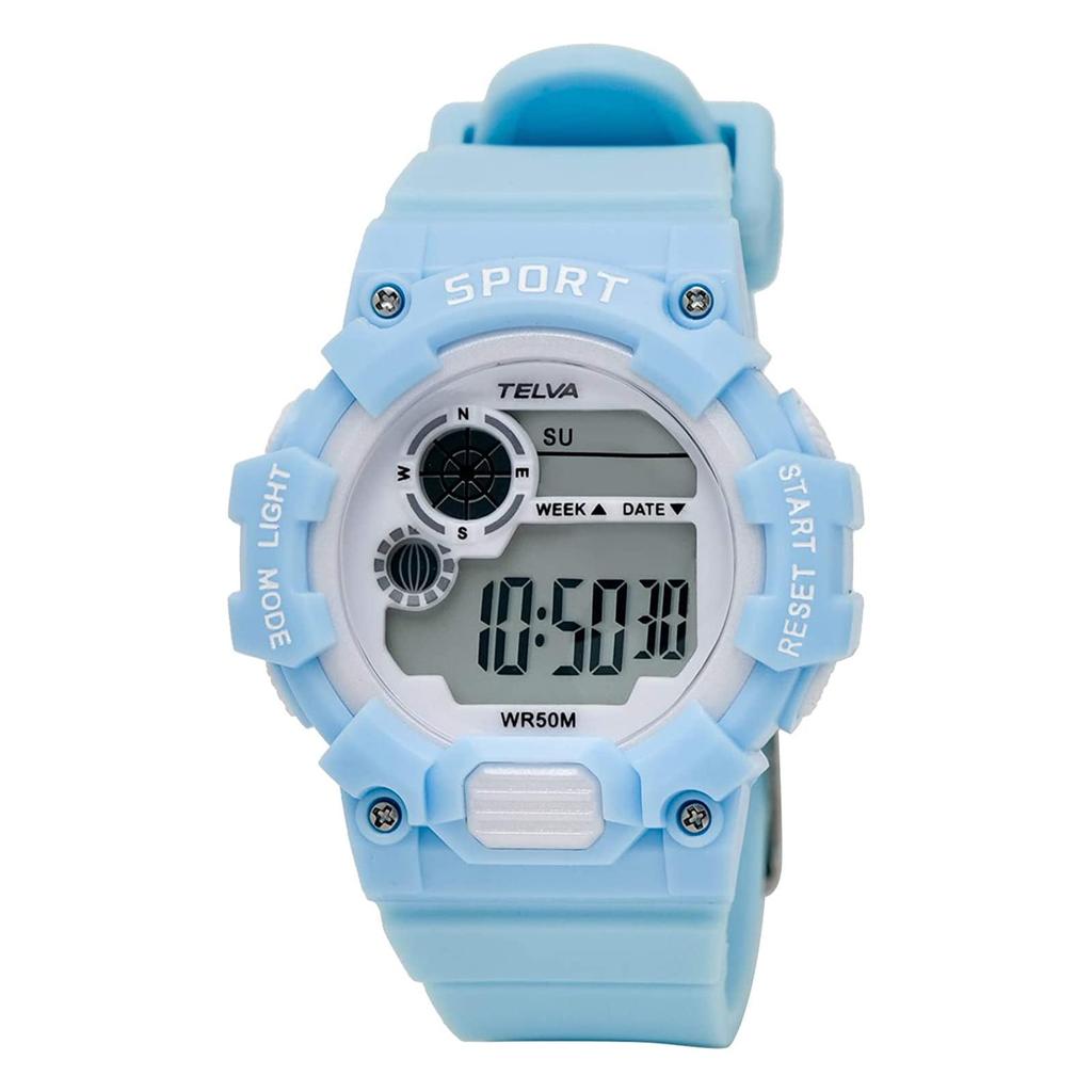 CREPHA Digital Watch TELVA Multifunctional Water Resistant Stopwatch Cute Urethane Strap Light Blue Sports (Klepha) (5 ATM) TE-D280-LB