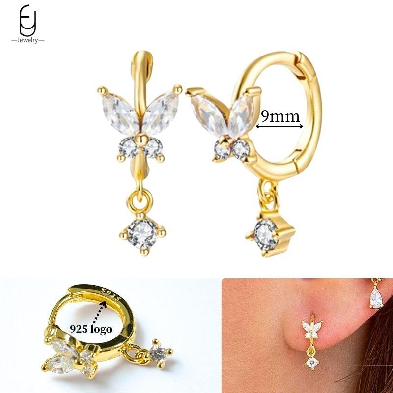 925 Silver Ear Needle White Crystal Gold Earrings for Women Luxury Water drop/Heart/Flower Pendant Earring Fine Jewelry