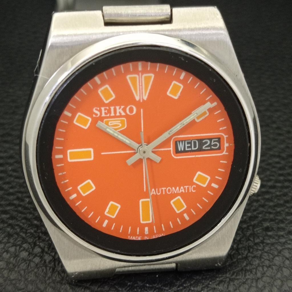 GENUINE VINTAGE SEIKO 5 AUTOMATIC JAPAN 7009A MENS ORANGE DIAL WATCH A702121-5 R208-a702121