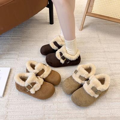Moda para mujer ligeras suela blanda invierno cálido piel una botas de nieve forro acolchado antideslizantes casual deportivas botas de algodón zapatos de algodón con piel