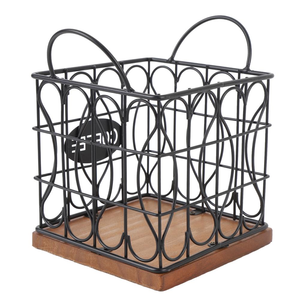Coffee Pod Holder Organizer Large Capacity Metal Storage Basket with Wooden Base for Kitchen Countertop Office Coffee Bar