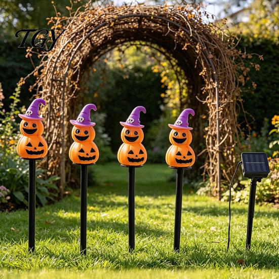 Decorative Solar Powered Lamps 4Pcs/Set Halloween Ghost Stake Light, 4-in-1 Pumpkin with LED Automatic Dusk to Dawn Lights Lights, Waterproof Lamp