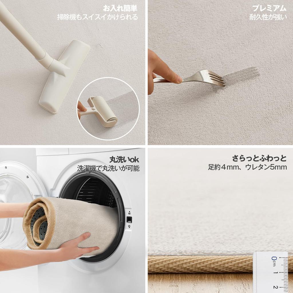 Mensu Carpet Rug Washable 200 x 250cm Approximately 3 Tatami Mats Carpet Flannel Rug 4mm pile Scandinavian Stylish Antibacterial Odor Resistant All