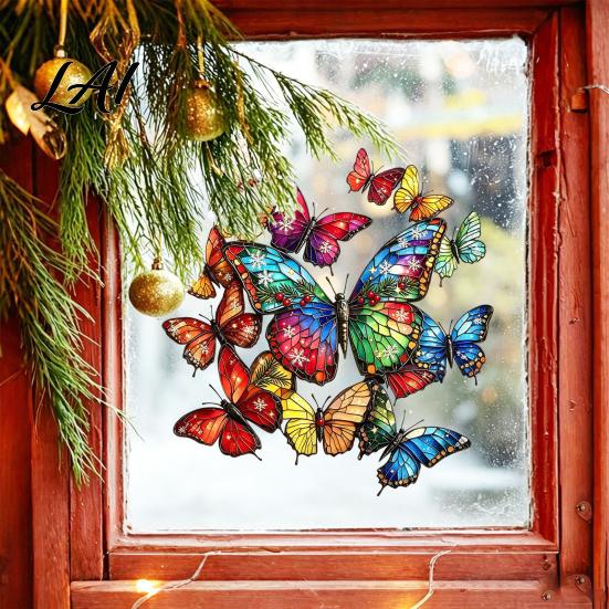 Stained Glass Butterfly Decals Christmas Window Sticker Style Removable Colorful Decal Waterproof Wall Static PVC Sticker for Home Living