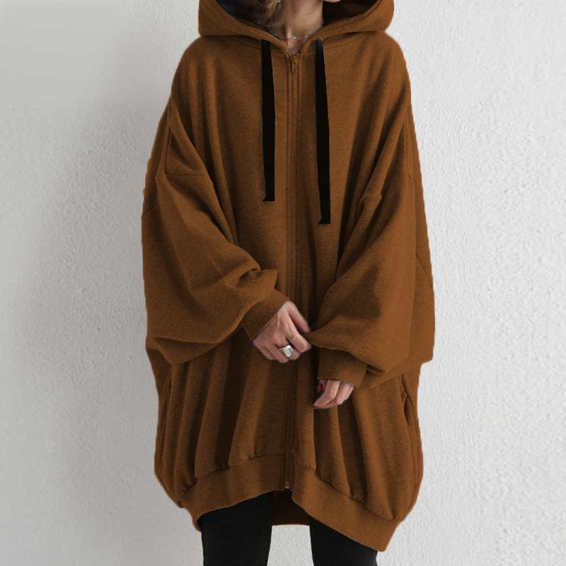 AUT1029645CMP Women Oversized Zip Up Hoodie Long Sleeve Solid Color Loose Casual Long Hooded Jacket S-5XL