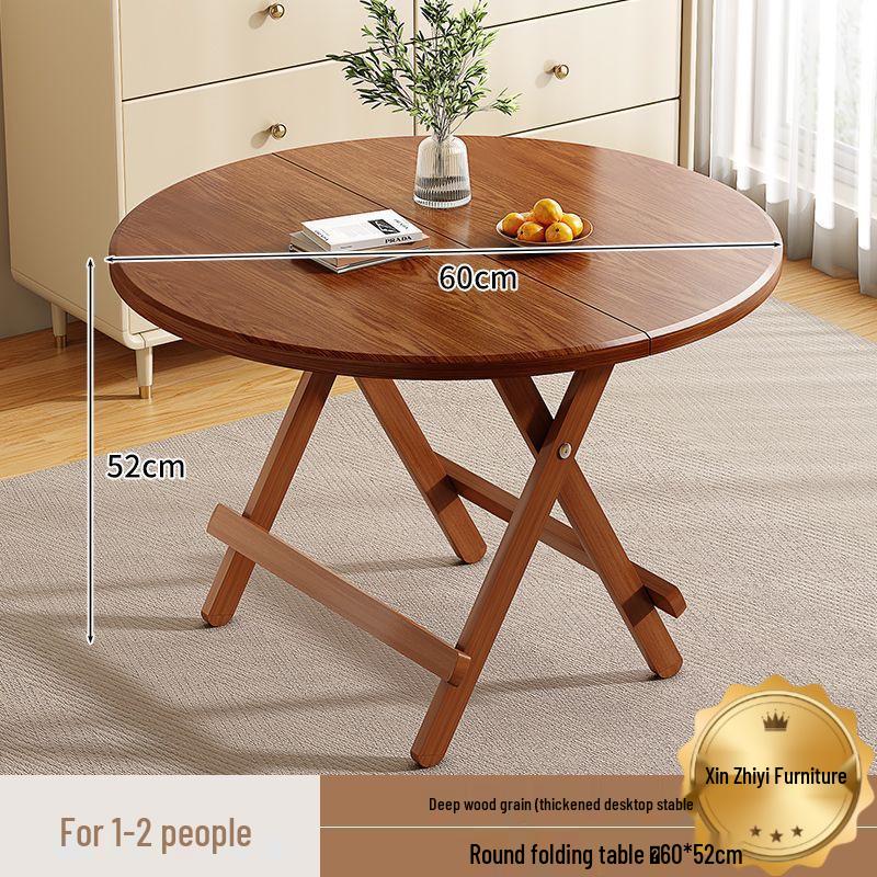Compact Round Folding Dining Table: Portable Wooden Multi-functional for Small Spaces and Outdoor Use.