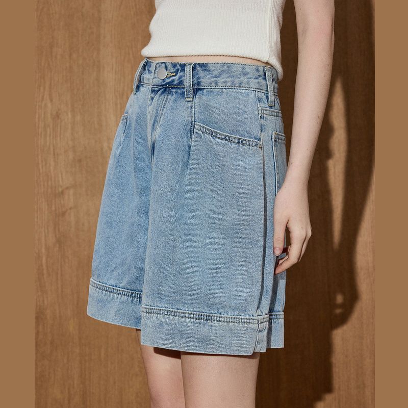 Coolhut High-Waisted Straight-Leg Denim Shorts Casual Versatile 2025 Summer Women's Light-Colored Loose Fit