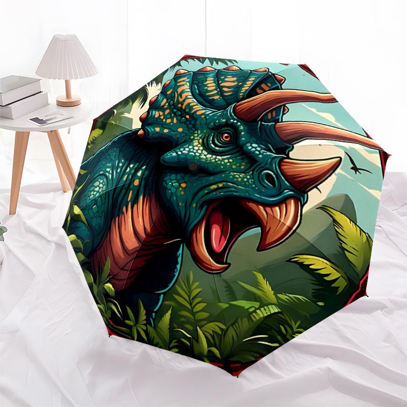 1pc Triceratops Prehistoric Automatic Open/Close Folding Umbrella - Compact 8-Rib Design, Daily Use, Perfect Gift for Friends & Family Yy260327073