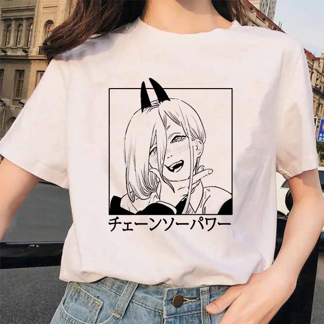 Kettensäge Unisex T-Shirt Damen Japanischer Anime Gotische T-Shirts Grafik Y2k Kleidung Lustiges Cartoon Unisex Kurzarm T-Shirt Oberteile