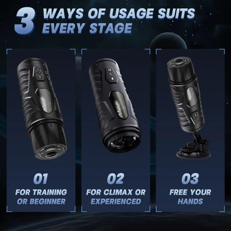 New 7 Thrust 360° Rotation with Strong Suction Cup Penis Stimulation Masturbation Cup Pocket Pussy Adult Toy for Men with One Click Orgasm 18+