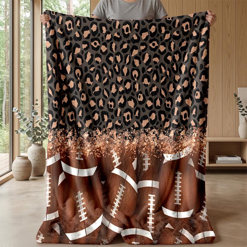 Football and Leopard Print Theme blanket Lightweight Warm Flannel Blanket Decorative Throw Blanket for Home Decoration