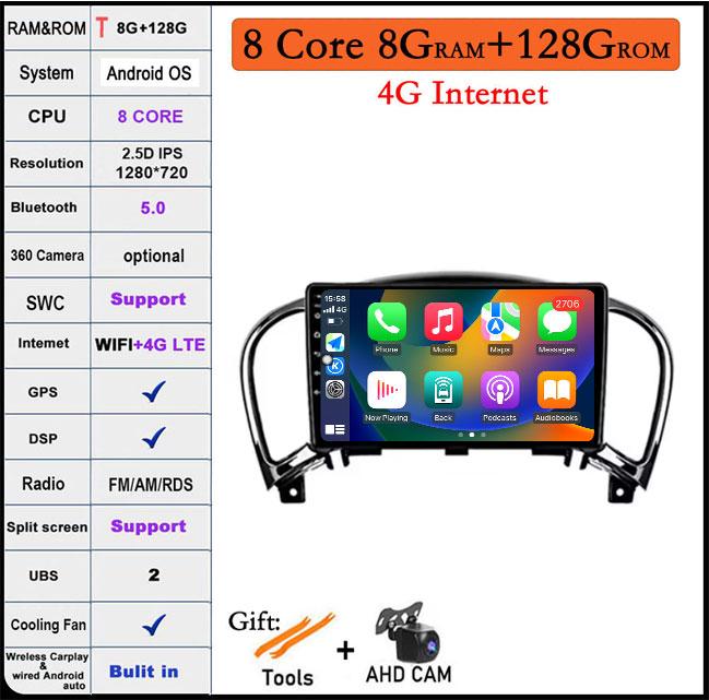 9" 2.5D Screen Android 14 Auto Multimedia Navigation GPS Auto Radio Video Stereo For Nissan Juke YF15 2010 2012 2013 2014