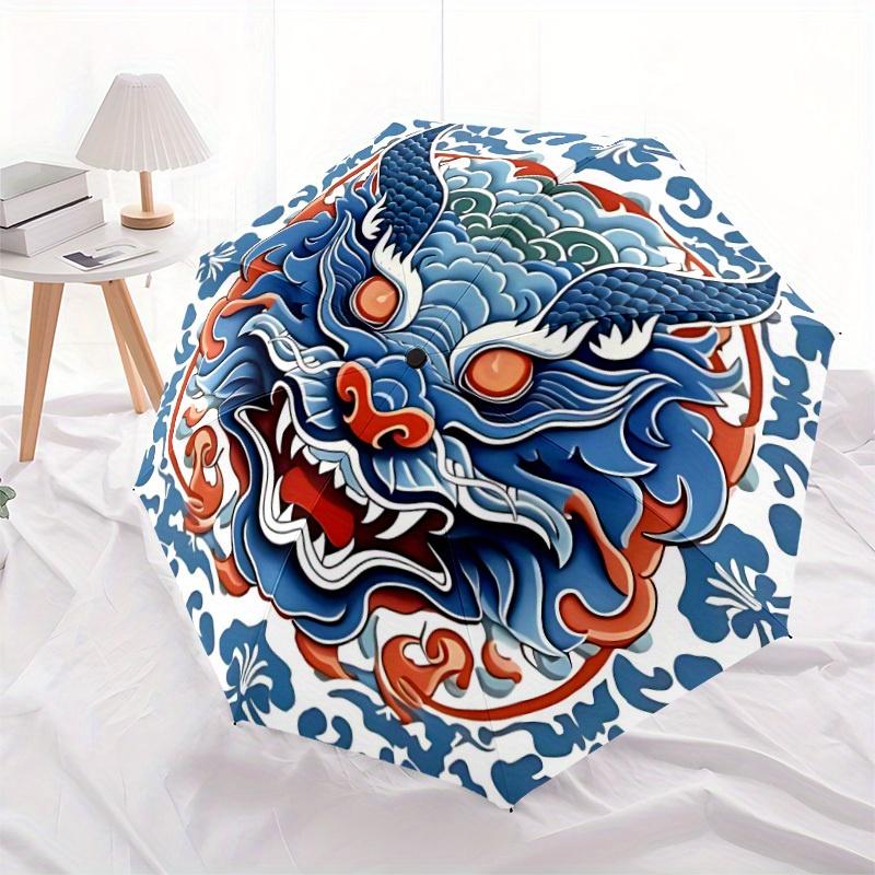 1pc Dragon Waves Automatic Open/close Folding Compact Umbrella, 8-Rib Sturdy Canopy, Lightweight Portable, Everyday Use, Gift, Outdoor Umbrella, Trave