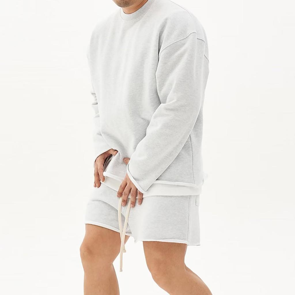 KULIXI Solid Pullover and Shorts Perfect for Gym Includes a Long Sleeve Sweatshirt and and a Crew Neck Stylish and Available in Plus Light Size Men's
