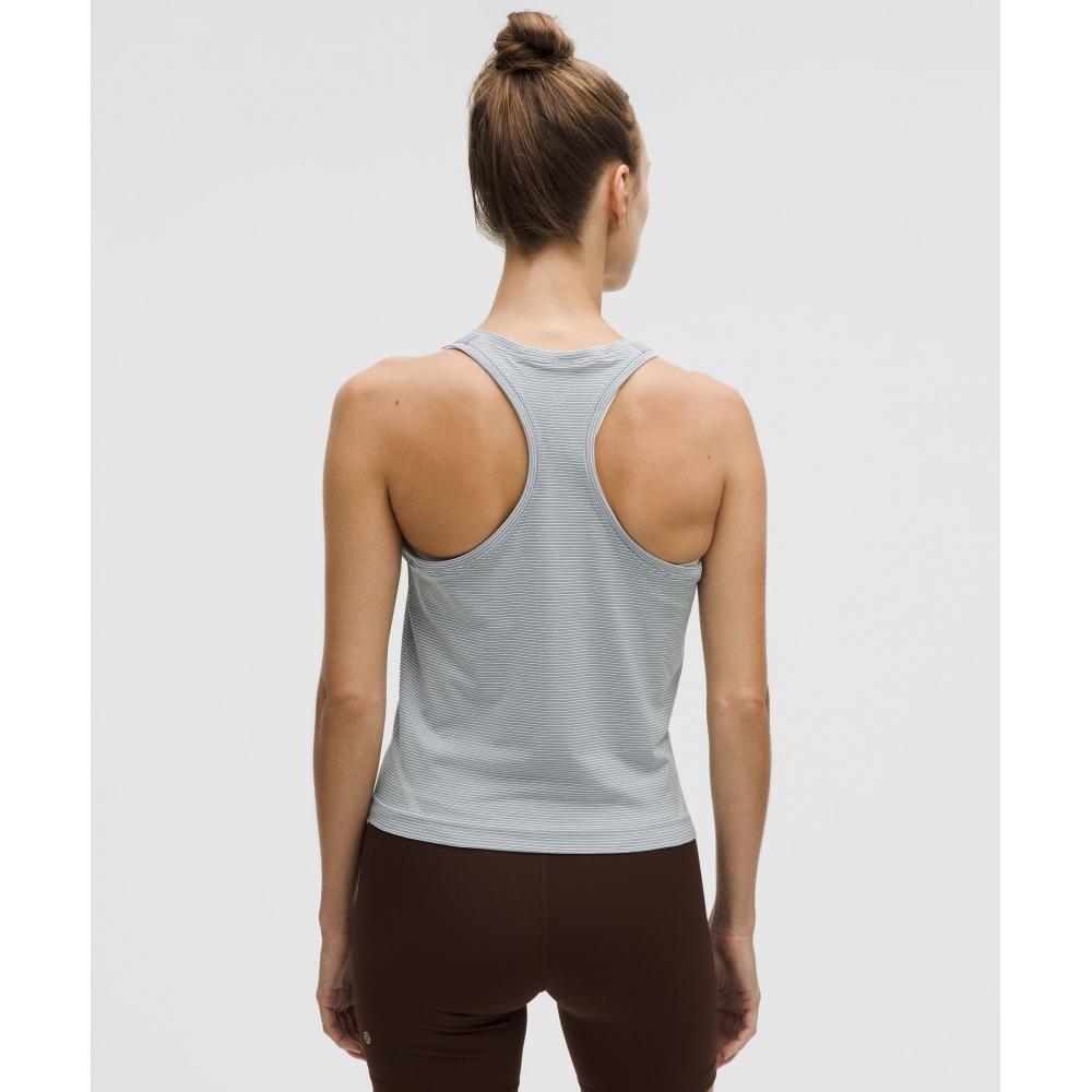 Lululemon Regata Swiftly Tech Racerback 2.0 Cintura Comprimento Elastano Listrado Branco Cinza Oasis